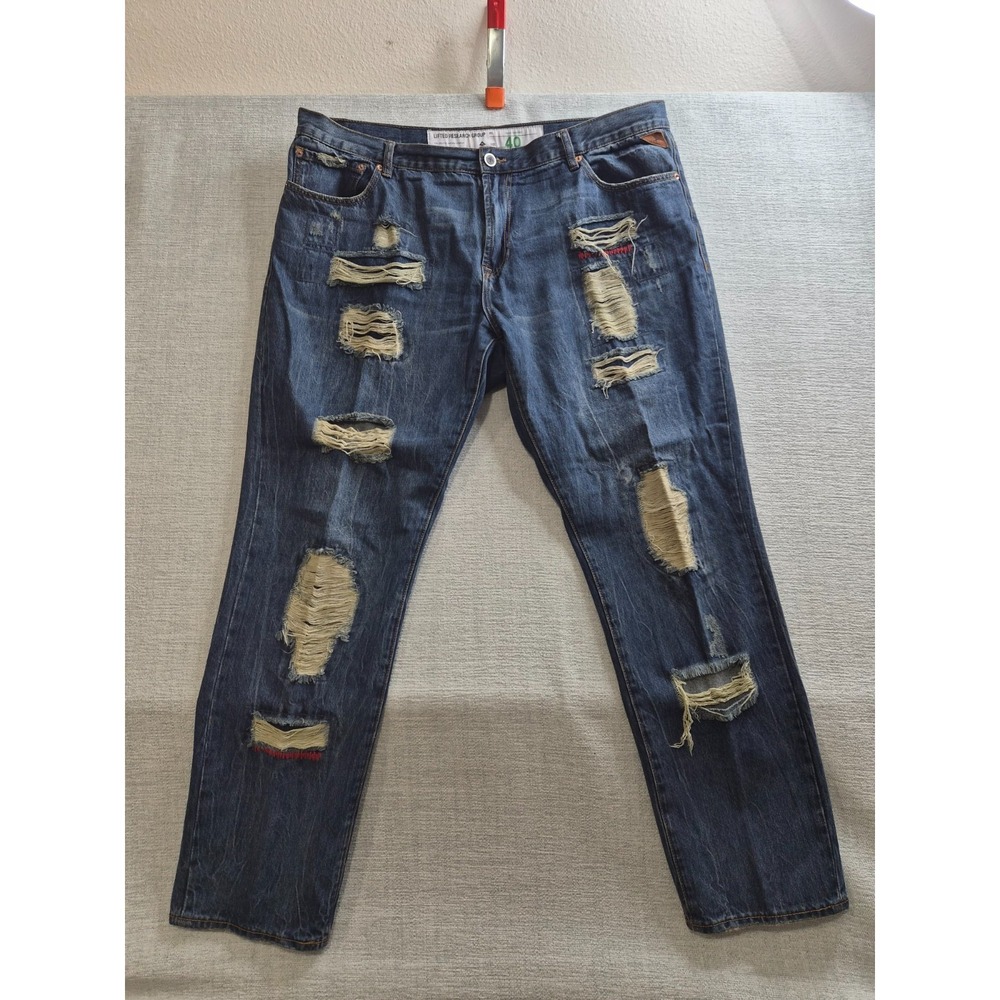 LRG True Tapered Jeans Mens 40 Blue Logo Denim Cotton Medium Wash Distressed